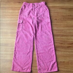 Pink Corduroy Wide-Leg Pants